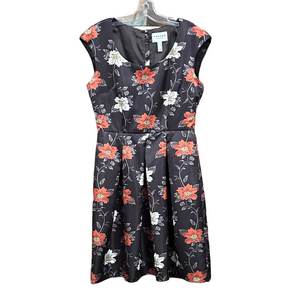 Lands End brown floral dress Size 8 sateen fit and flare scoop neck Wedding Grad